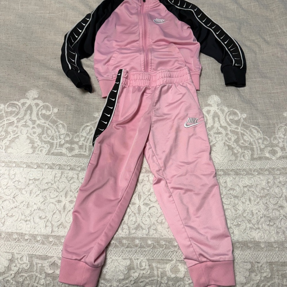 Nike Pink and Black Girls' Track Set with White Swoosh